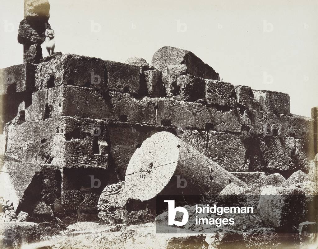Ruins of the columns of the Temple of Jupiter, in the archeological zone of Heliopolis or Baalbek, ancient Syrian city, now Lebanon