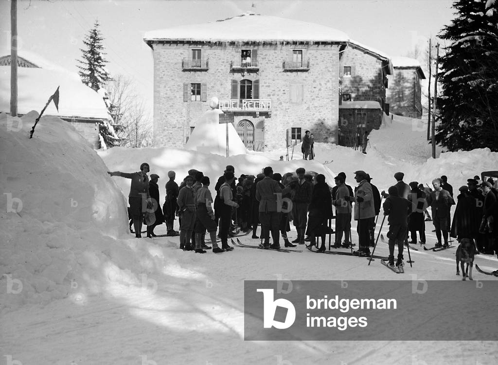 Group of skiers in the center of Abetone