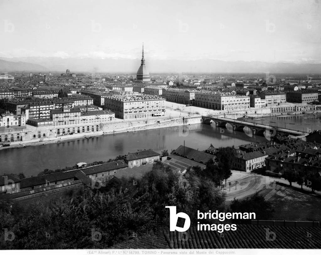 Panorama of Turin from Monte dei Cappuccini, 1890-1910, by Antonelli Alessandro (1798-1888), 1862 - 1889, Turin (b/w photo)