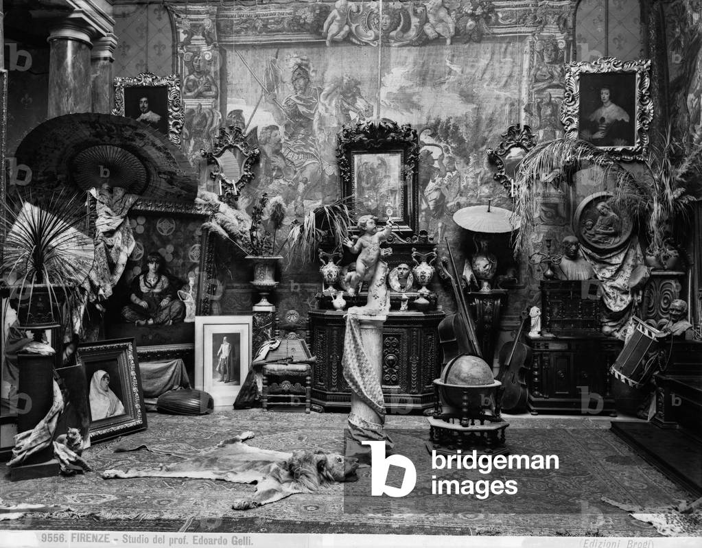 Studio of the Florentine painter Edoardo Gelli (b/w photo)