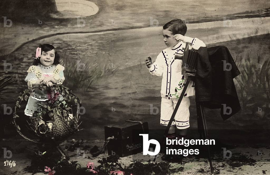Portrait of two children in a photographer's studio