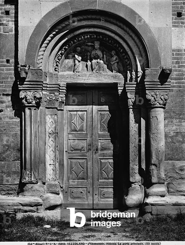 The central doorway of the front of the Abbey of Santa Maria of Vezzolano, in Piemonte