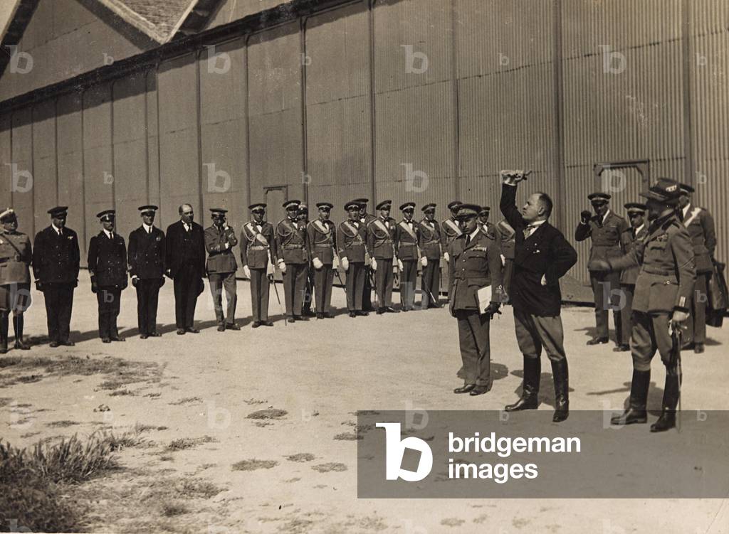 Speech by Benito Mussolini, this Italo Balbo, the officers of the Air (b/w photo)