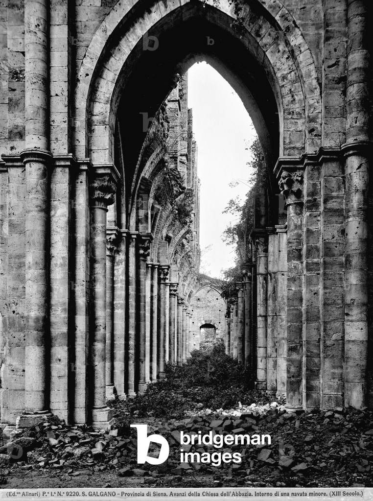 The remains of one of the minor naves in the Abbey of San Galgano, near Siena, in Tuscany
