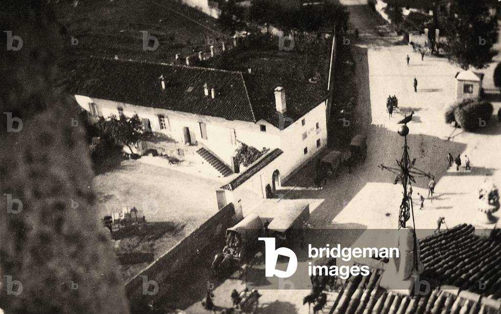 The city of Romans D'Isonzo, Gorizia, Italy, photographed from the bell tower of the parish church during WWI (b/w photo)