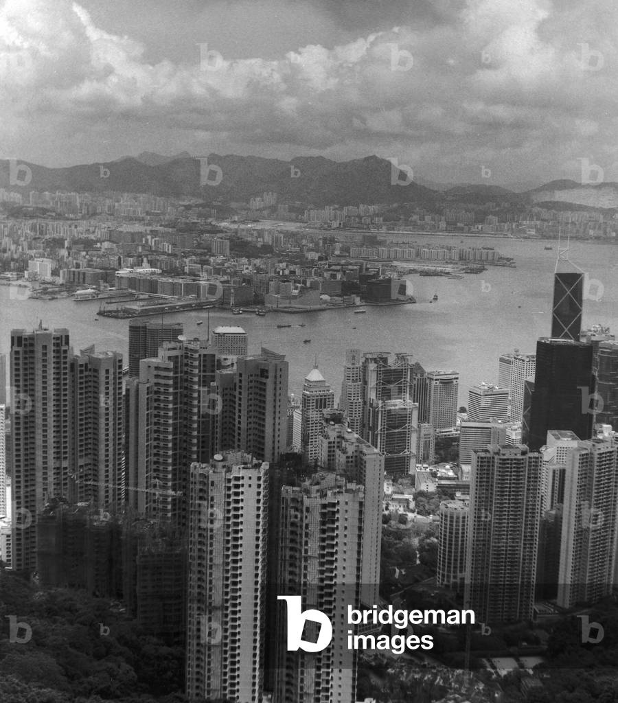 Panorama of Hong Kong (b/w photo)
