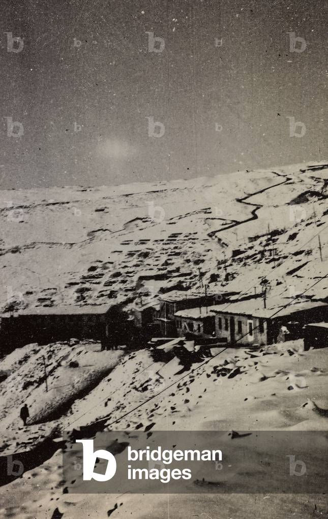 World War I: military camp on a snowy mountain