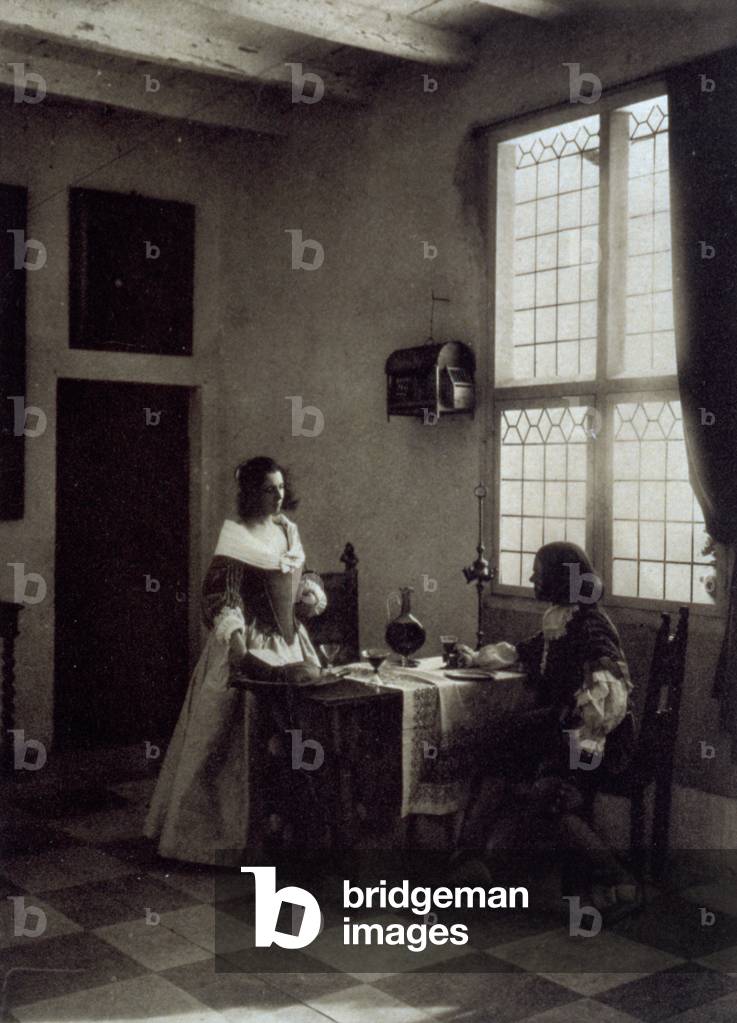 Domestic interior with characters in seventeenth century costume