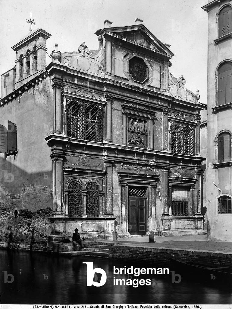 The façade of the Scuola Dalmata dei SS. Giorgio e Trifone, also known as Scuola di San Giorgio degli Schiavoni, designed by Giovanni de Zan in Venice