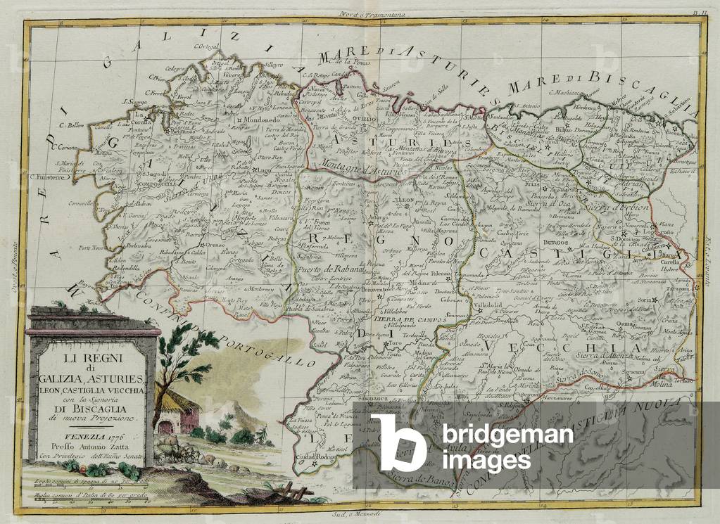 The Kingdoms of Galicia, Asturies, Leon, Castilla Vieja with the Council of Biscallia, engraving by G. Zuliani taken from Tome I of the 
