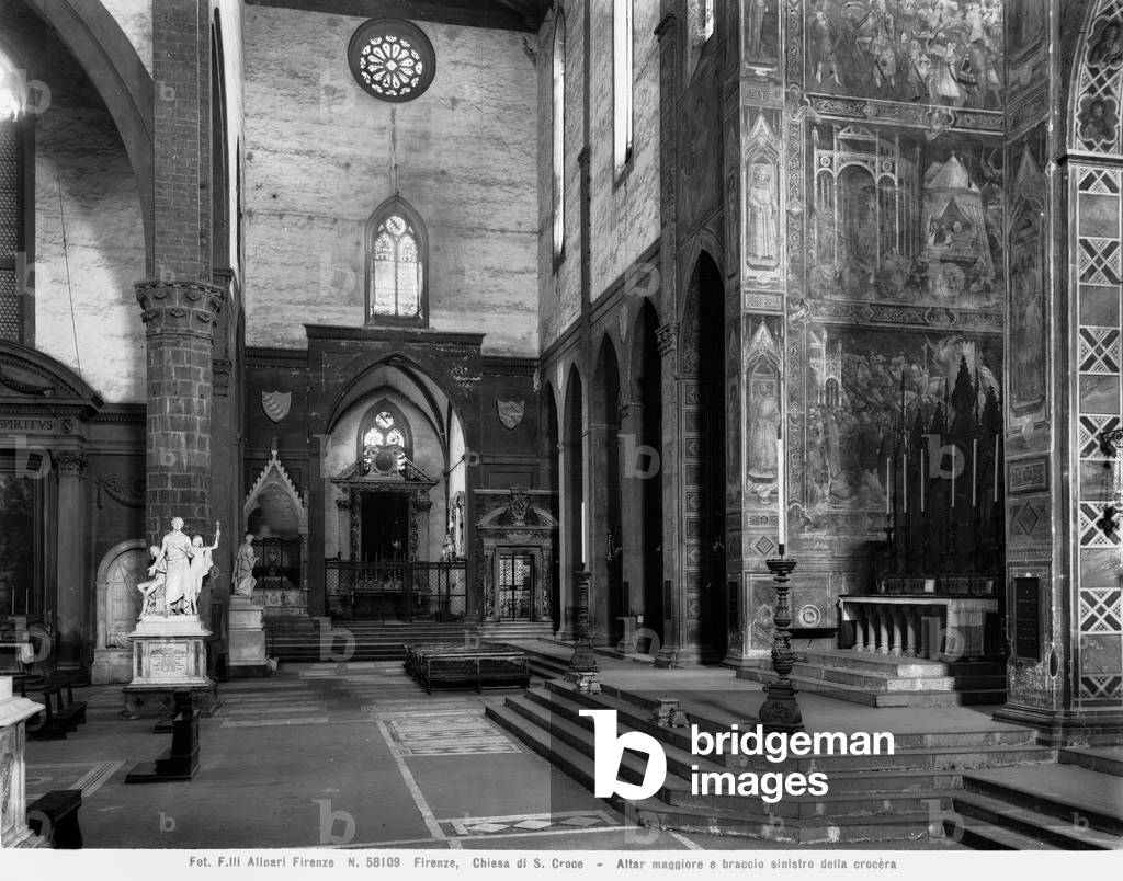 Interior of the Basilica of Santa Croce in Florence with the detail of the Main Chapter and the left arm of the cross.