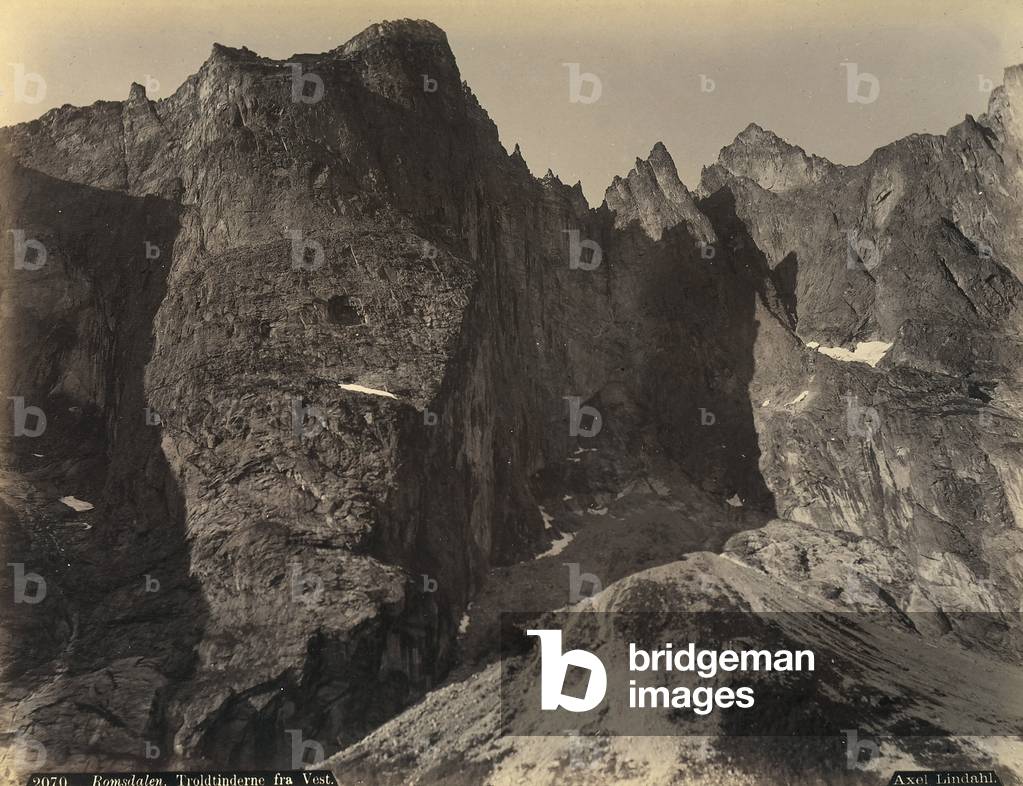 Craggy peaks of the Romsdalen mountains, near Åndalsnes, in Norway.