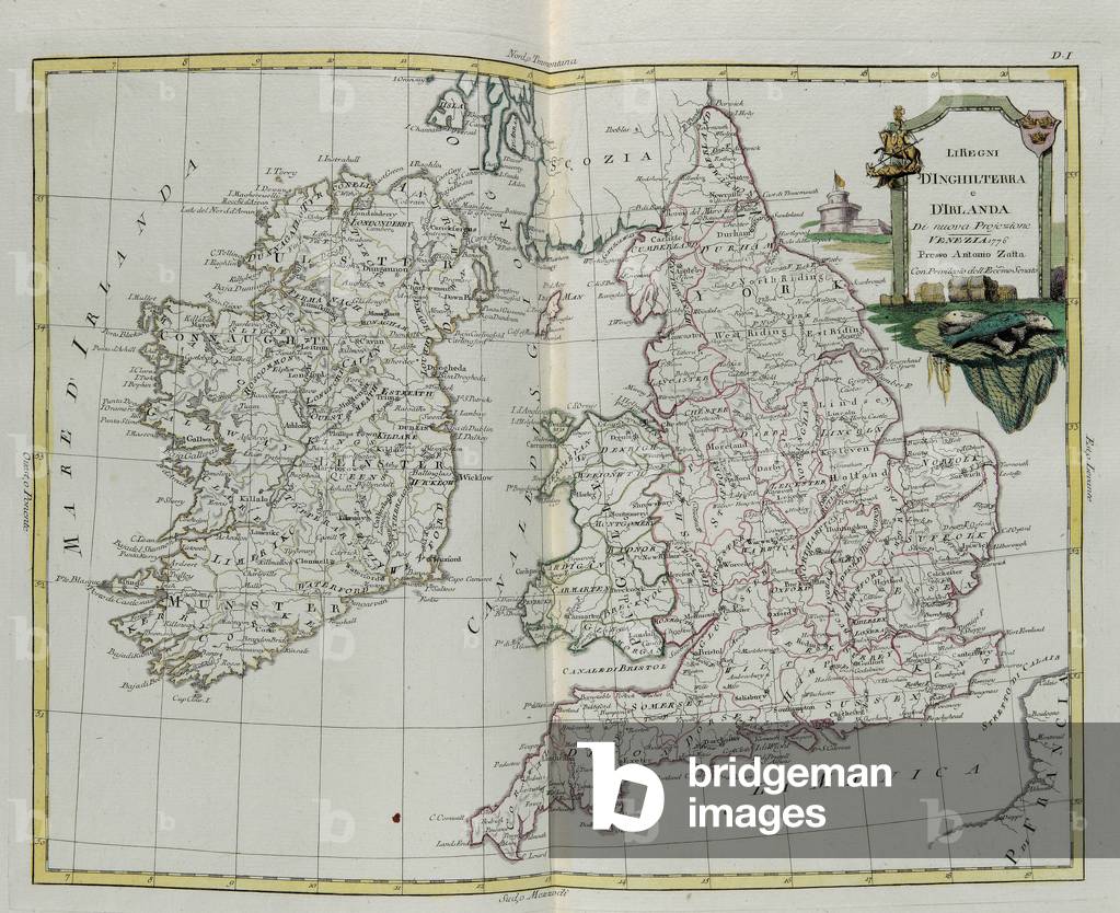 The Kingdoms of England and Ireland, engraving by G. Zuliani taken from Tome I of the 