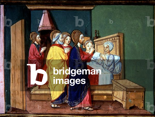 Fol.53r Christ, Leaving the Synagogue, Goes to the House of Peter (vellum)