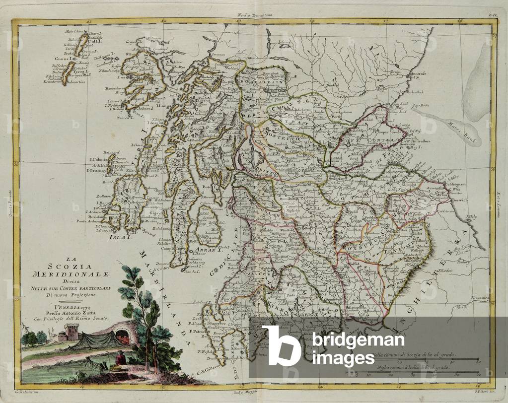 Southern Scotland divided into its counties, engraving by G. Zuliani taken from Tome I of the 