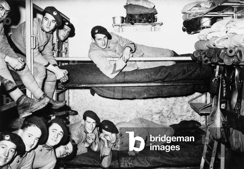 Soldiers in an underground shelter on the Maginot line (b/w photo)