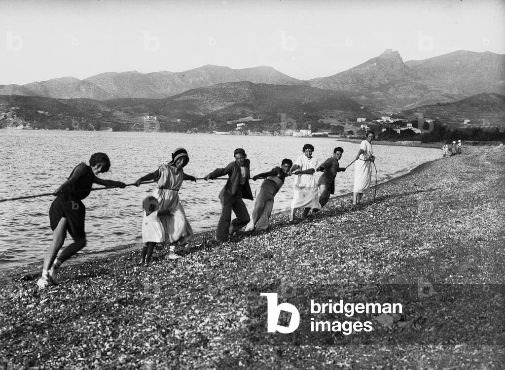 Tug of war on the beach of Schiopparello, Elba Island