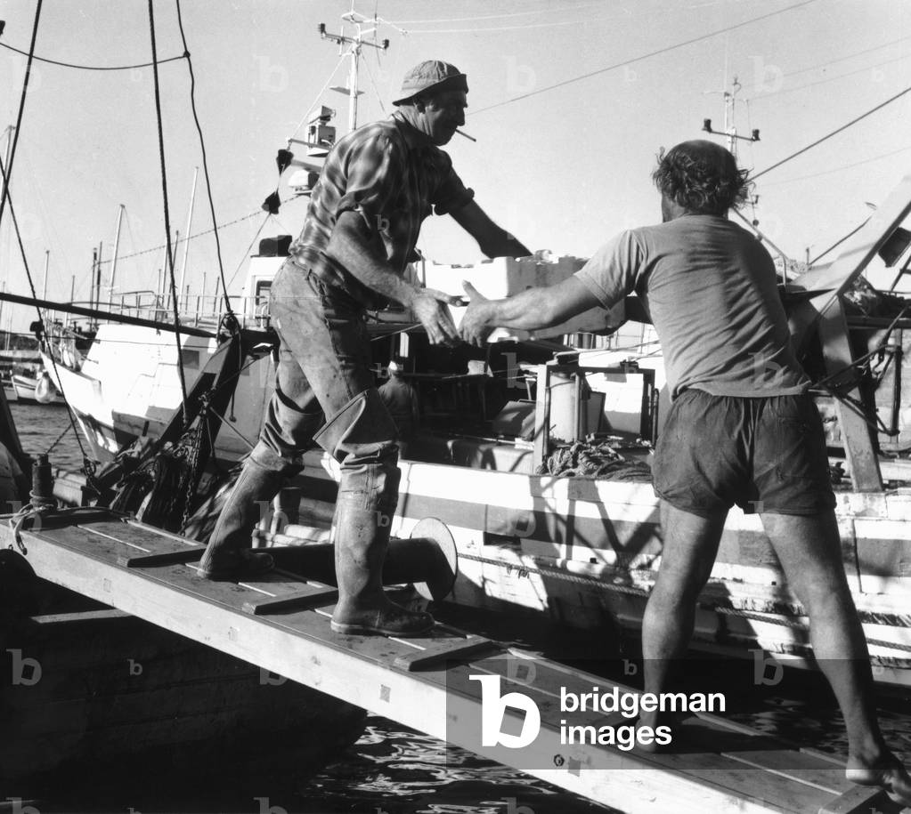 Fishermen in Porto Ercole in Monte Argentario (b/w photo)