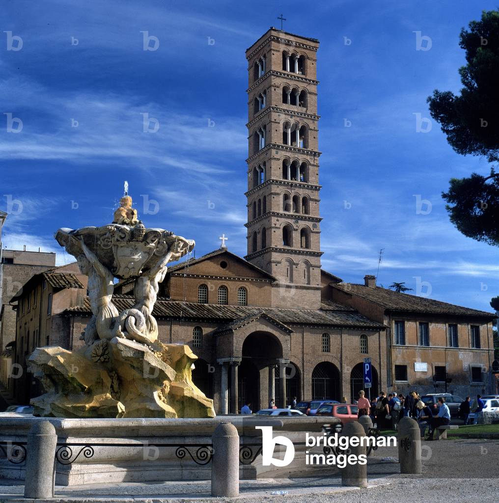 Facade of the Church of Santa Maria in Cosmedin, in Rome, Italy (photo)