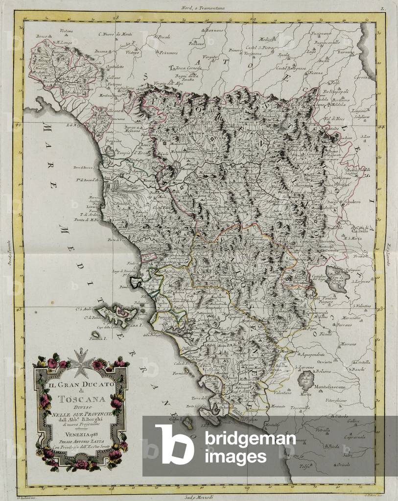 The Grand Duchy of Tuscany divided into its provinces, engraving by G. Zuliani taken from Tome II of the 