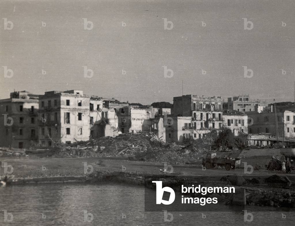 Scenes at Anzio port (b/w photo)