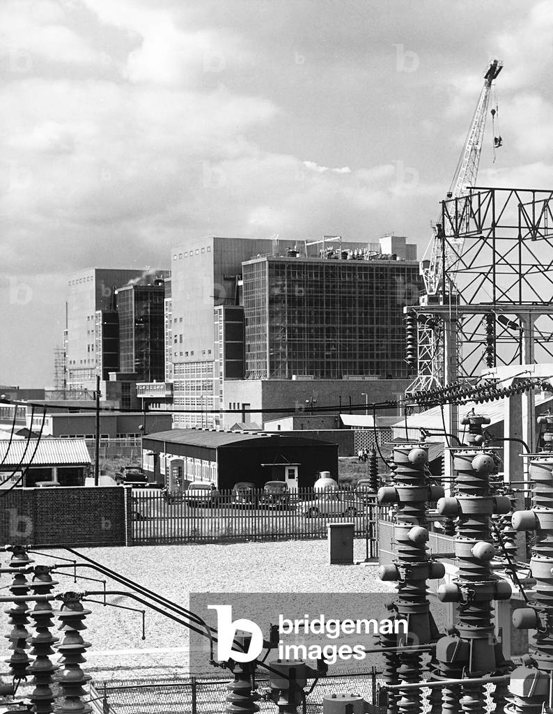 View of reactors 1 and 2 of the nuclear plant, built by the Nuclear Power Group in Bradwell, Essex, on the Blackwater River. The plant was made operational at the end on 1962