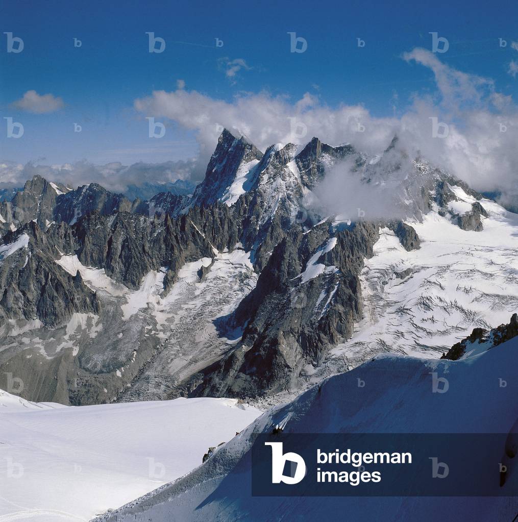Les Grandes Jorasses group of mountains of Monte Bianco taken from The Aiguille de Midi