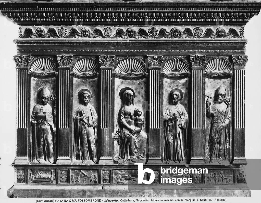 Altar-frontal with Madonna with Child and Saints, by Domenico Rosselli, located in the Sacresty of the Cathedral of Fossombrone, province of Pesaro