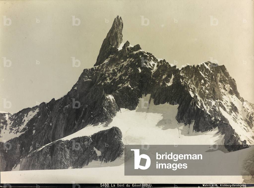 View of the Dent du Géant in the Mont Blanc Massif, on the border between Italy and France