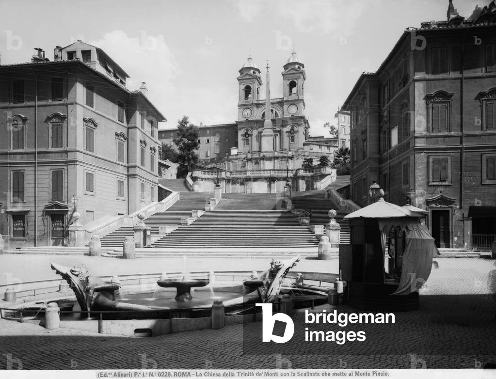 Piazza di Spagna, Rome, with the Barcaccia Fountain in the foreground, and the Church of Trinità dei Monti at the top of the Spanish Steps