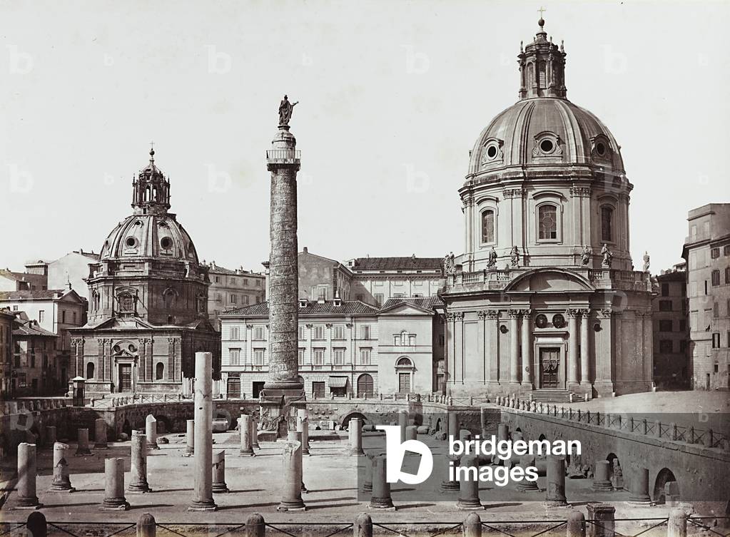View of the Trajan Forum in Rome, with the Trajan Column and the Churches of the Santissimo Nome di Maria and of Santa Maria di Loreto in the background