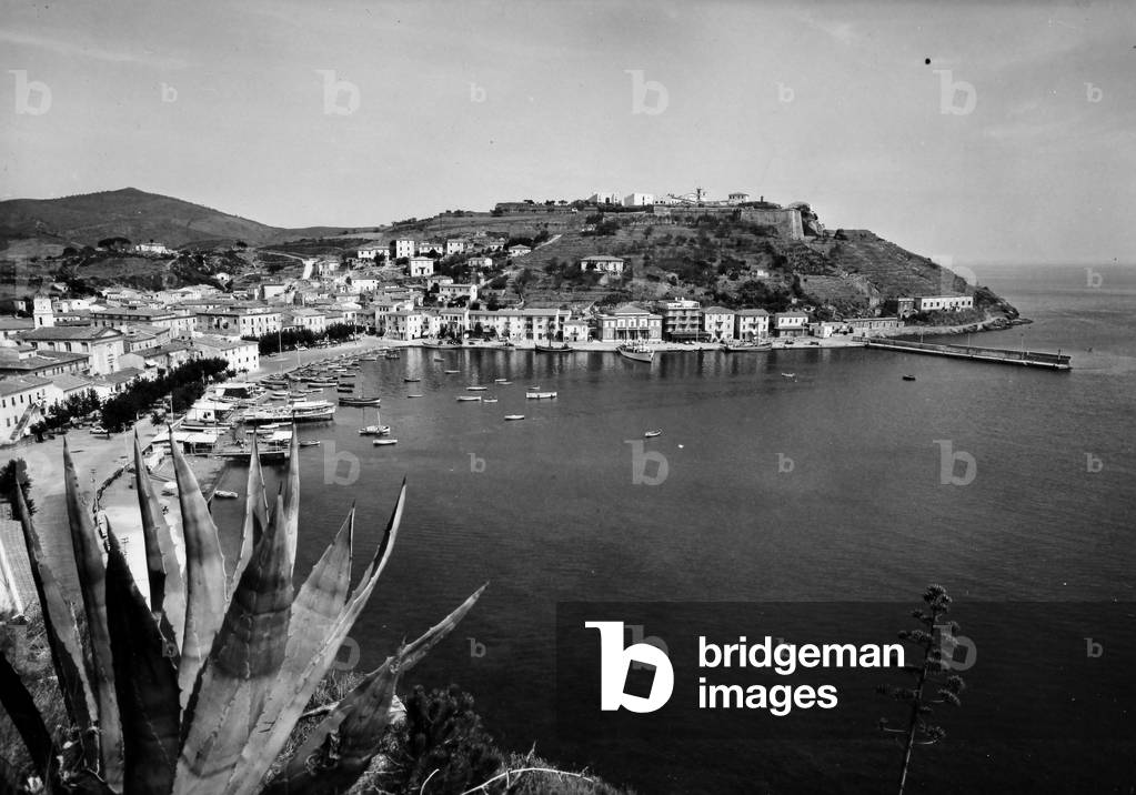 Panoramic view of Porto Azzurro's port at Isola d'Elba