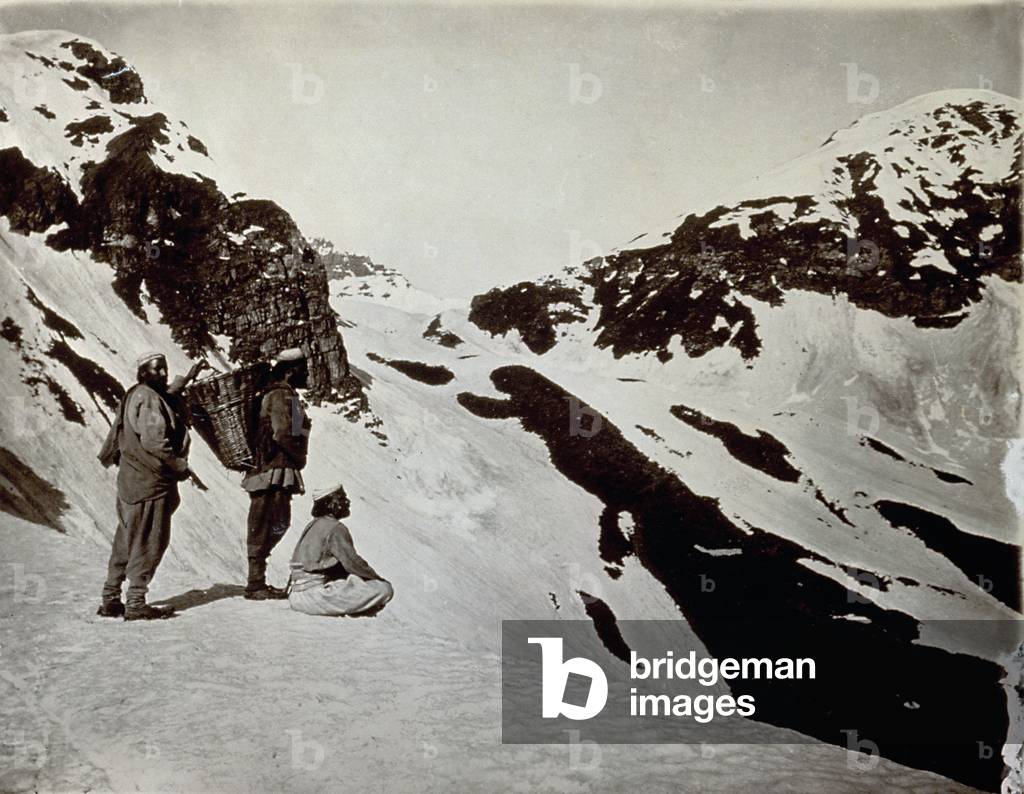 View of a snow-covered pass in the himalayan mountains on the indian side, 1880 (print on double-weight paper)