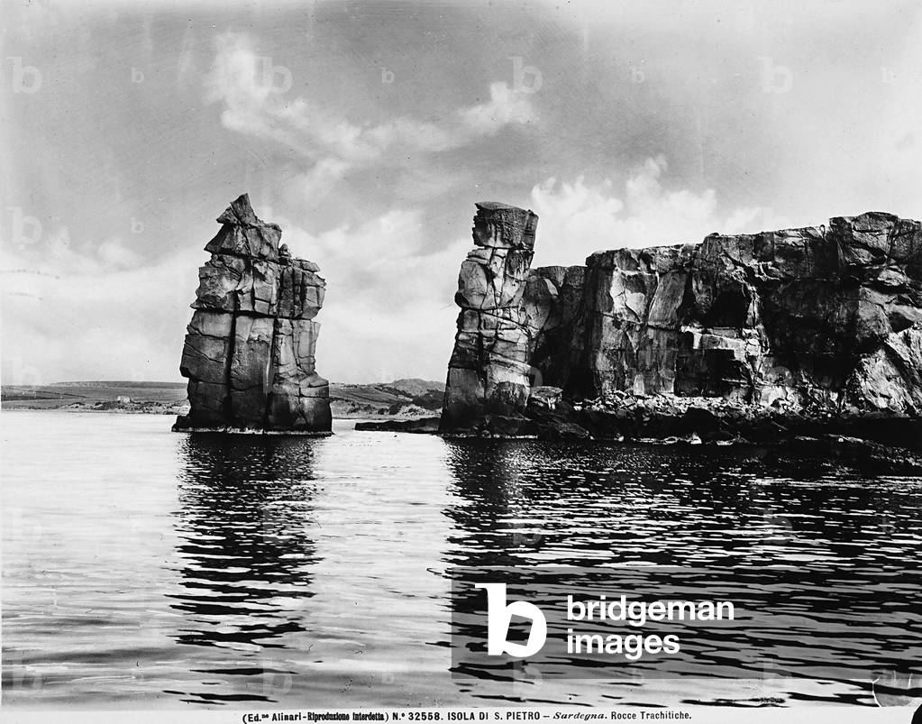 Marine view with the Trachitiche Rocks of the Island of San Pietro.