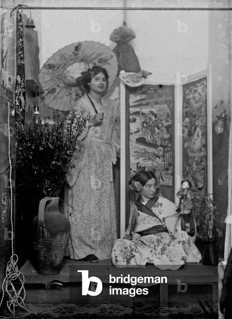 Children in Japanese costume photographed during a theatrical performance