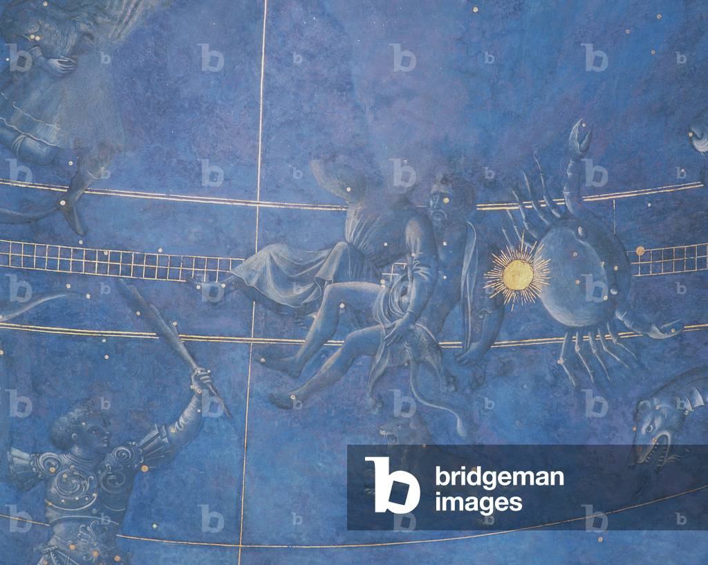 The Path of the Sun through the stars on the night of the 4th July 1442, detail of Gemini and Cancer, from the soffit above the altar, c.1430 (fresco) (detail of 85088)