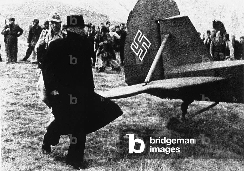Benito Mussolini, after his liberation by the Parachute Corps sent by Hilter, September 12, 1943 (b/w photo)