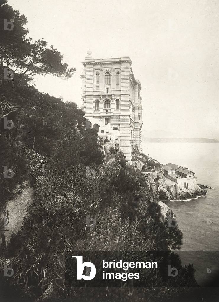 Building overlooking the sea. Monaco, Principality of Monaco, France, 1920 ca. (b/w photo)