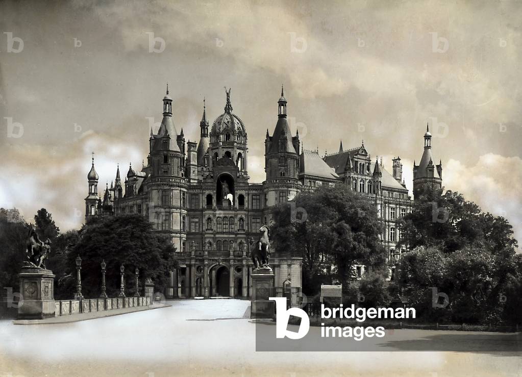 The Castle of Schwerin, reconstructed by G.A. Demmler from a design by G. Semper and F.A. Stüler, in Germany