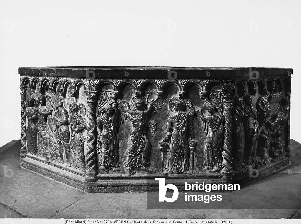 Baptismal Font, sculptural work of the Veronese school preserved in the Church of San Giovanni in Fonte, Verona
