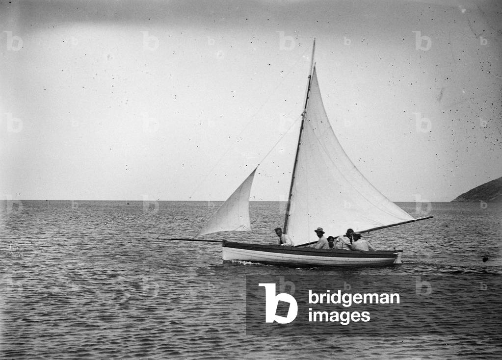 Group of tourists in boat off the coast of the Island of Elba