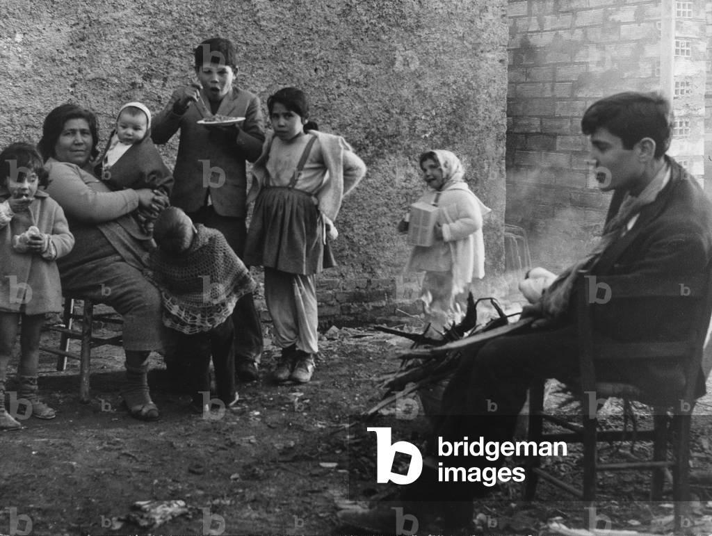 Breakfast in the village of Valle Aurelia (b/w photo)