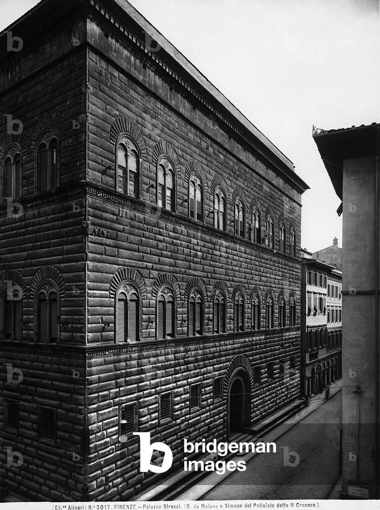 The facade of Palazzo Strozzi on Via Tornabuoni in Florence