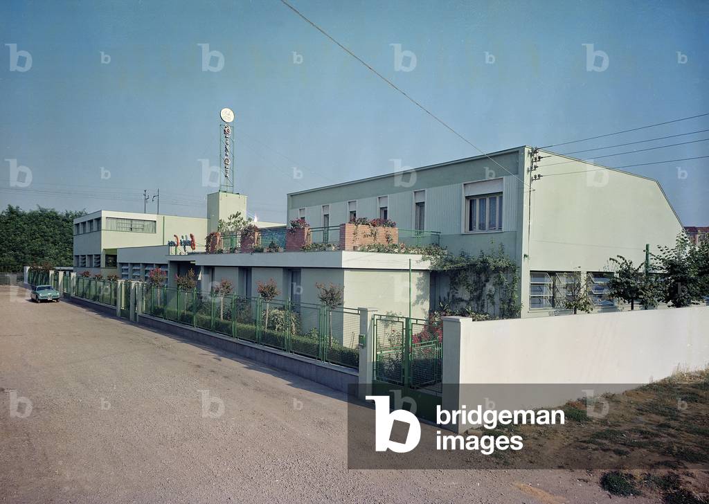 Outside the plant's Baby Cars, Bologna-based company for the production of baby carriages, 1963 (photo)