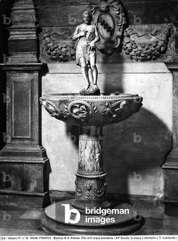 Holy water basin surmounted by a statuette of John the Baptist, Basilica of S. Antonio, Padua