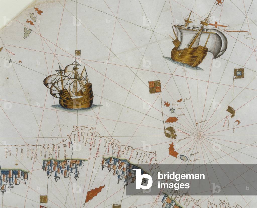 A Nautical Map, detail of the Canary Islands, 1564 (colour litho)