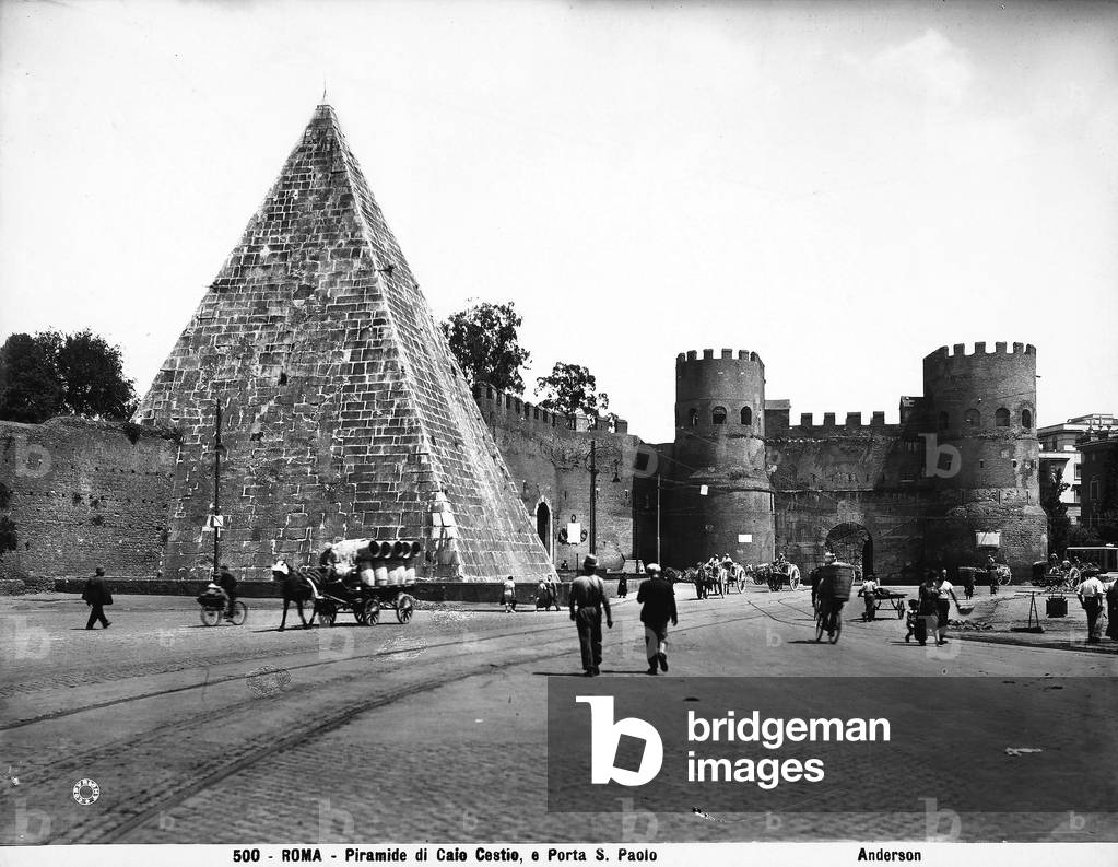 The Caius Cestus pyramid and the gate, known as Porta San Paolo, at the edge of the Testaccio quarter