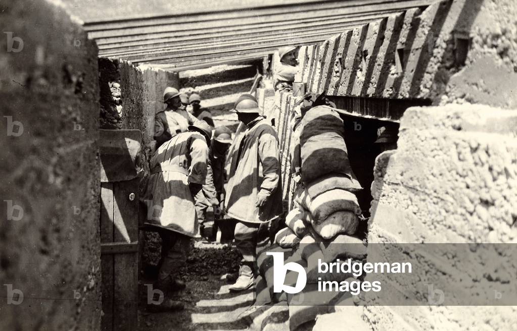New Italian trenches, after the advance into Austrian territory on the outskirts of Selz, during World War I, 04-07/1916 (b/w photo)