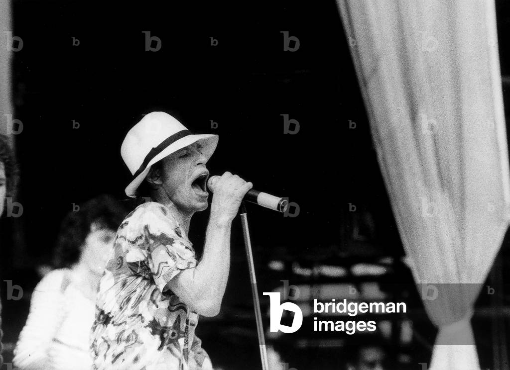 Mick Jagger during a concert, 1960-70 (b/w photo)