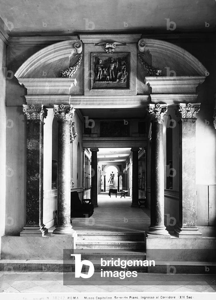 The entrance to the corrifor to the second floor of the Capitolian Museum in Rome